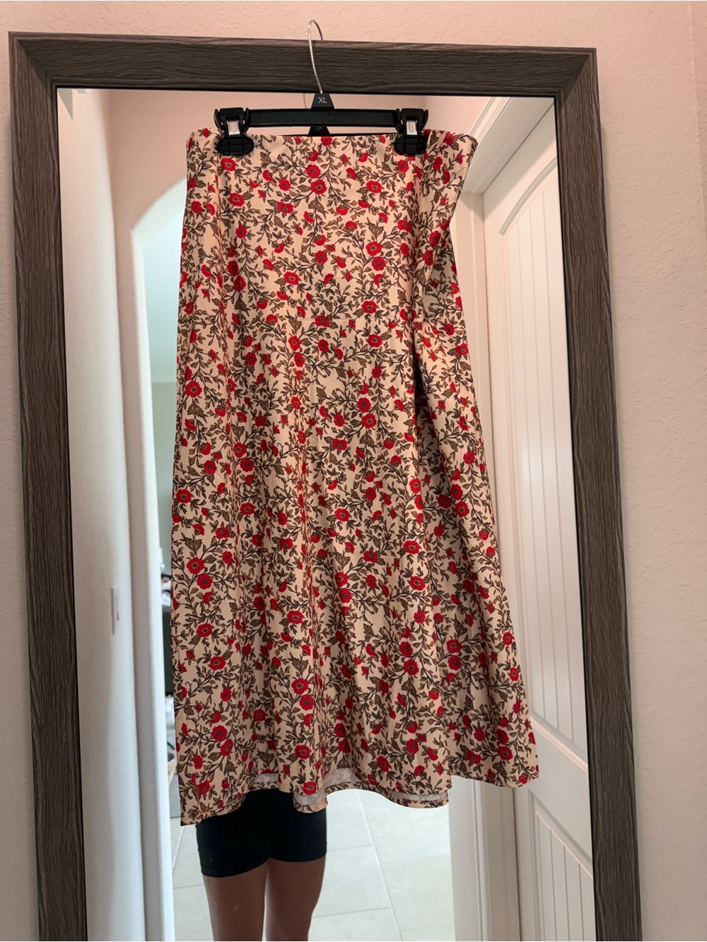Floral A-Line Midi Skirt in Cream and Red